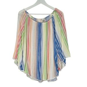 Studio Woman JPR Pastel Stripes Pom Pom trim off the shoulder blouse Size 1X